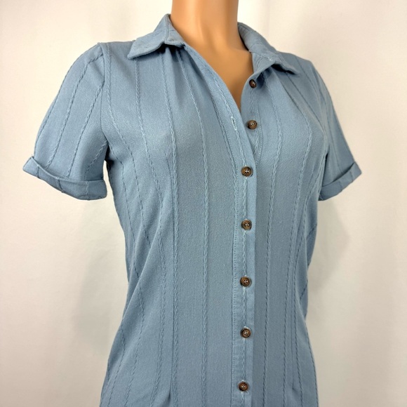 SkyLar Rose Dust Blue Maxi Buttoned Tunic Dress /Duster High Cut Side Slits Sz S - Picture 3 of 13